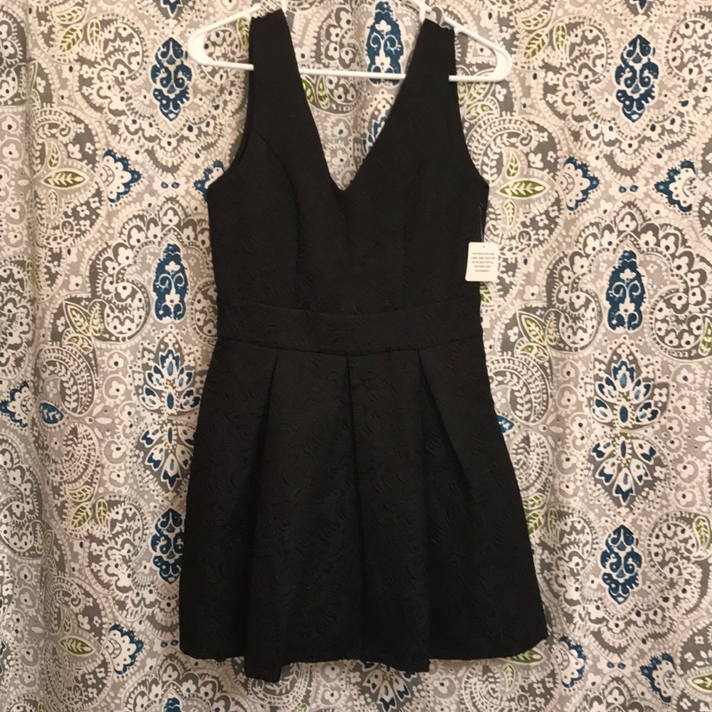 Black Brocade Mini Little Black Dress